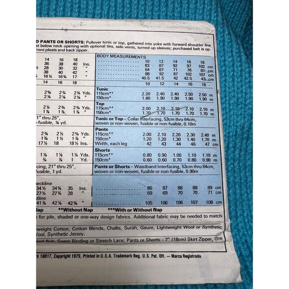 McCalls Pattern 6564 tunic top pants shorts 1970s size 10 bust 32 1/2 - Picture 5 of 5